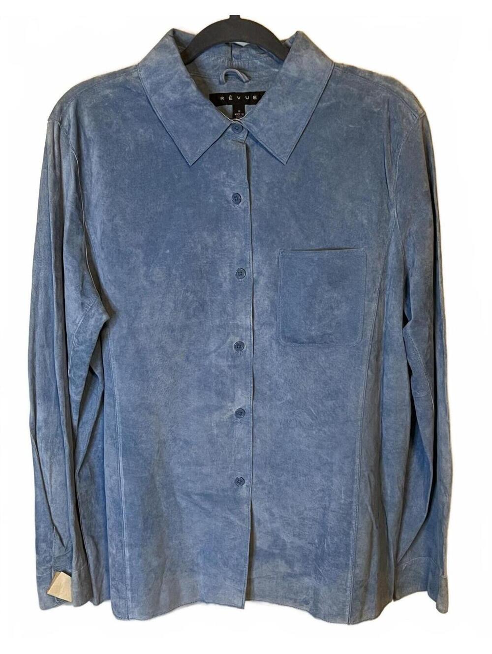 Revue Blue Leather Suede Vtg Shirt Jacket Gorpcore Minimalist Indie  NWOT 14